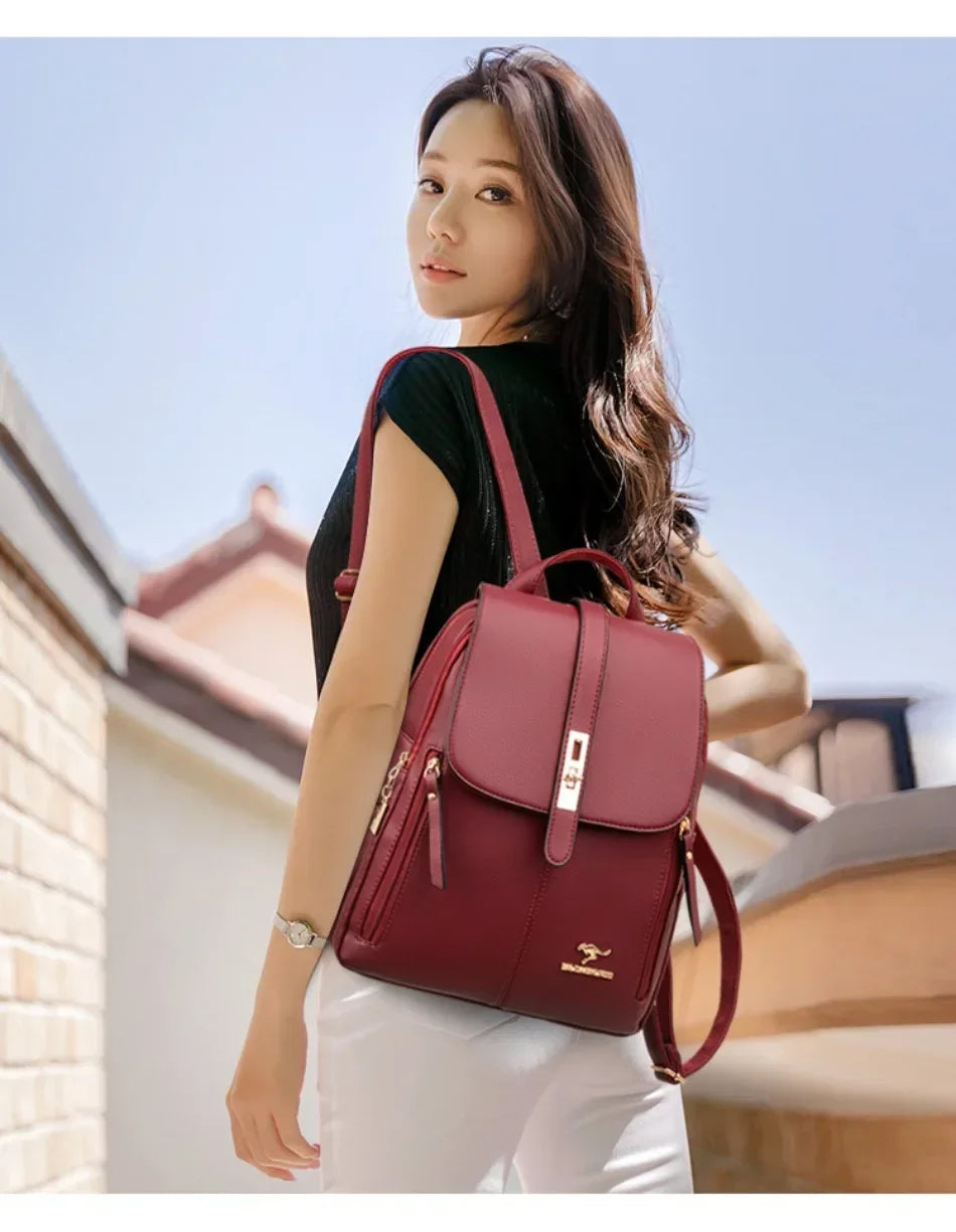 Women’s Vintage Leather-Look Backpack | حقيبة ظهر نسائية بطابع كلاسيكي
