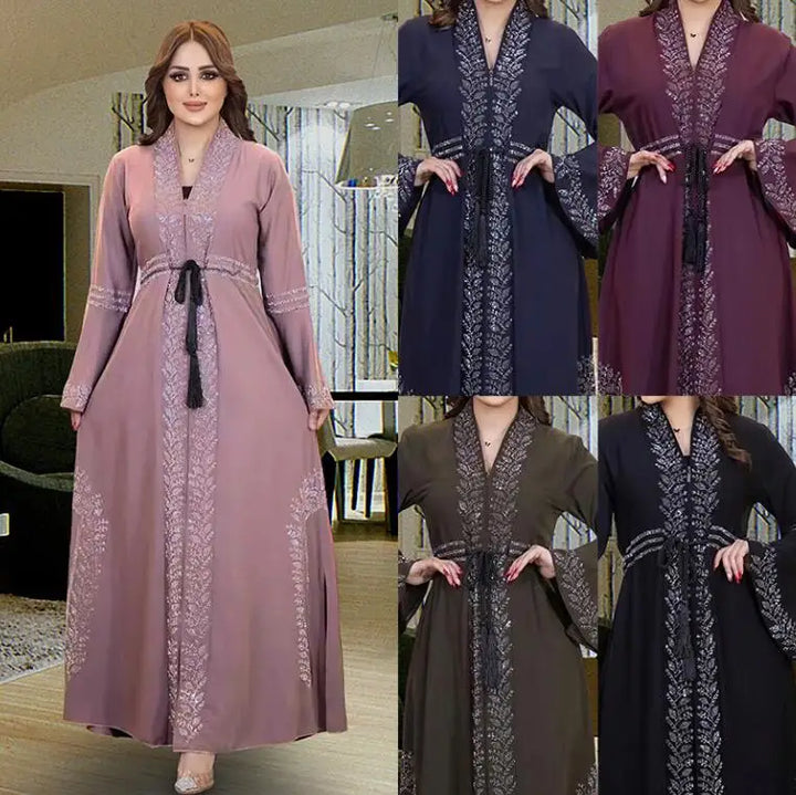 Women’s Crystal Rhinestone Open Abaya | عباية مفتوحة بتفاصيل كريستالية راقية