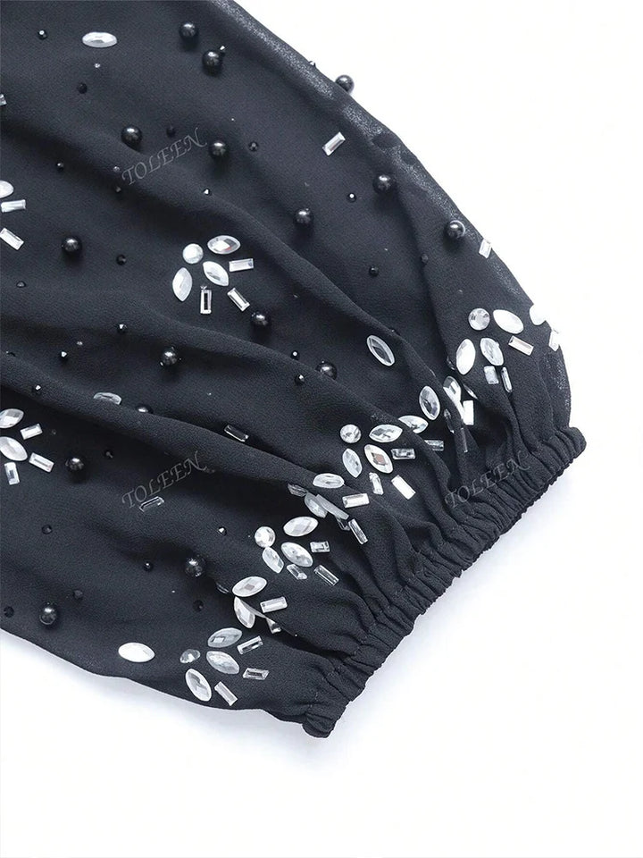 Women’s Dress | Elegant Pearl Embellished Formal Maxi Design