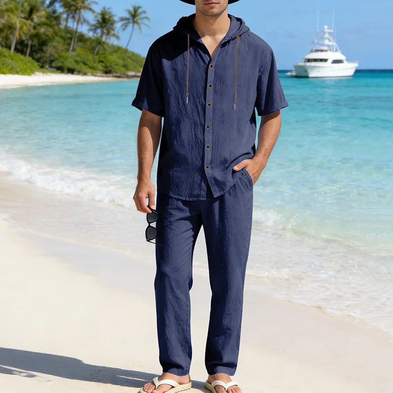Men’s Linen Summer Set | Breathable Short Sleeve Shirt & Pants