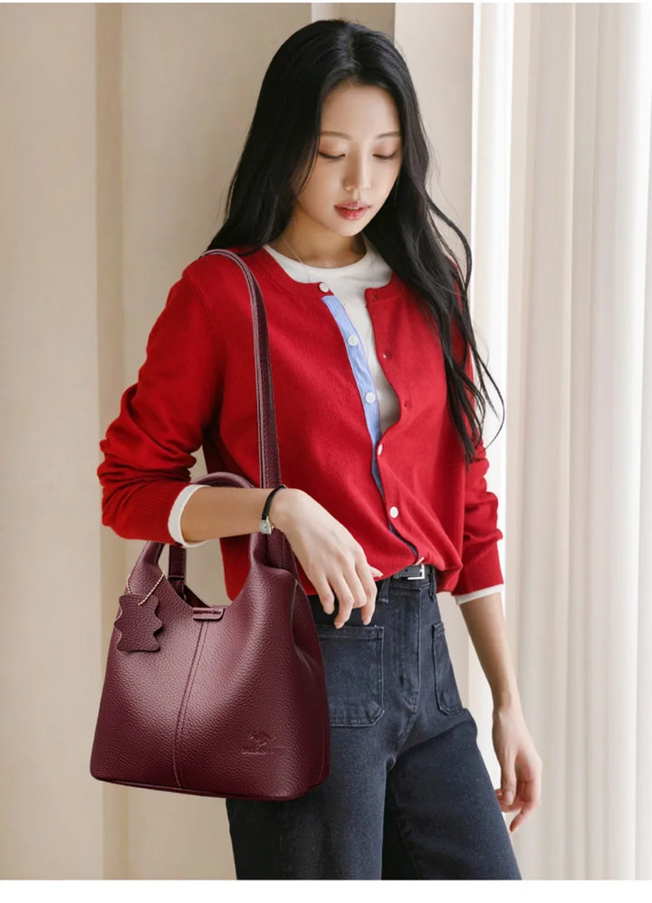 Women’s Soft Bucket Shoulder Bag | Elegant Top-Handle Tote