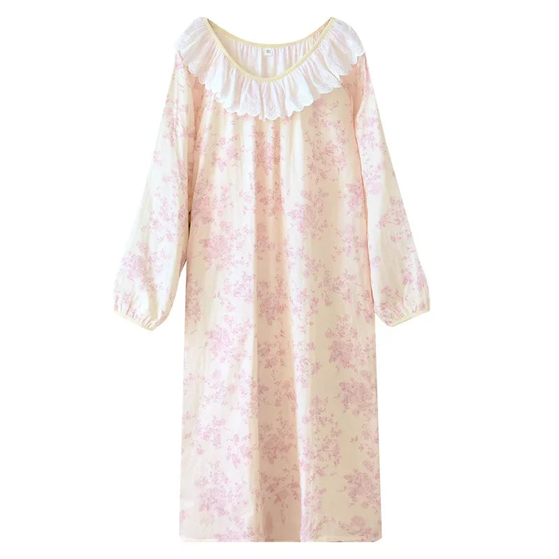 Women’s Pure Cotton Gauze Sleep Dress | جلابية بيت قطنية ناعمة بحافة دانتيل