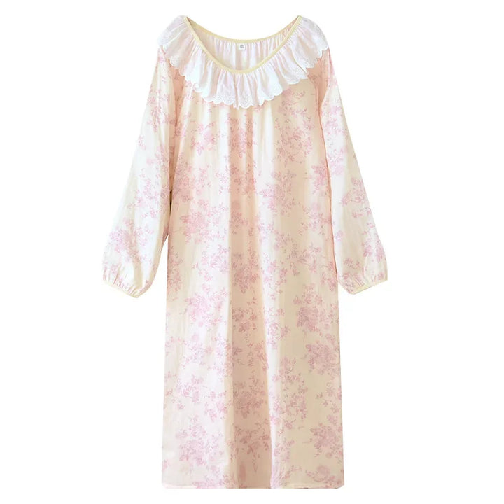 Women’s Pure Cotton Gauze Sleep Dress | جلابية بيت قطنية ناعمة بحافة دانتيل