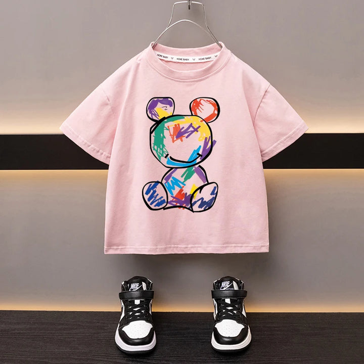 Kids’ Cartoon Bear Cotton T-Shirt 2–13Y | تيشيرت أطفال قطني بطبعة دب لعمر ٢–١٣ سنة