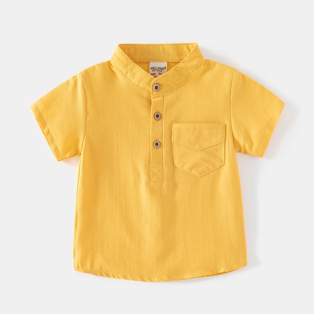 Boys’ Mandarin Collar Linen-Cotton Shirt | قميص أطفال بياقة ماندارين