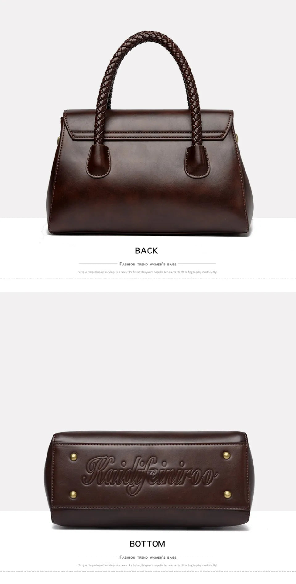 Women’s Woven-Handle Leather Handbag | حقيبة جلد نسائية بمقبض منسوج