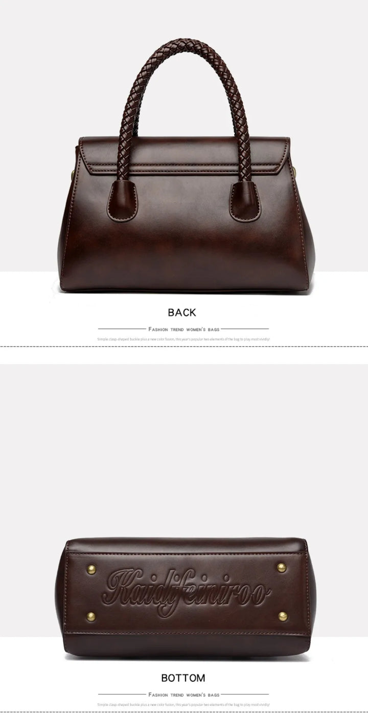 Women’s Woven-Handle Leather Handbag | حقيبة جلد نسائية بمقبض منسوج