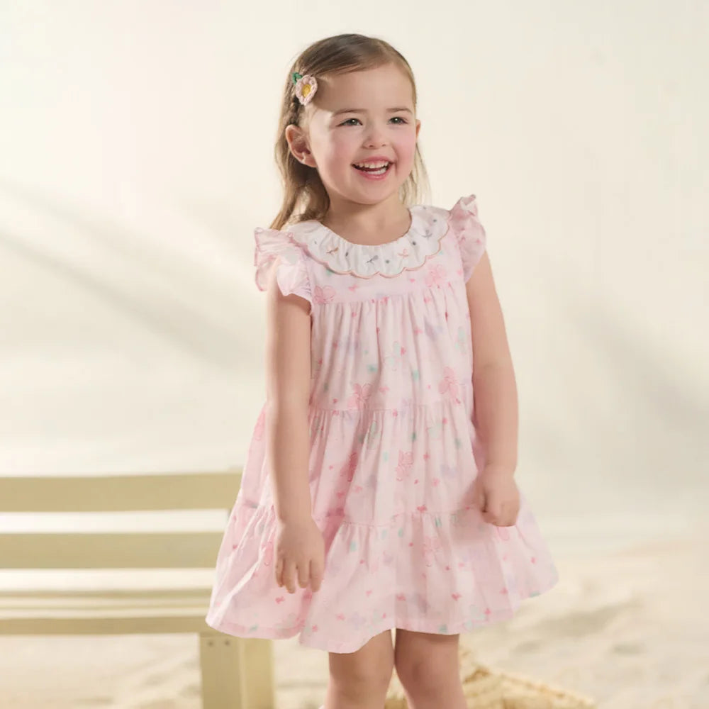 Girls Pink Butterfly Print Mesh Dress