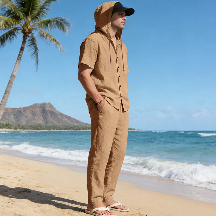 Men’s Linen Summer Set | Breathable Short Sleeve Shirt & Pants