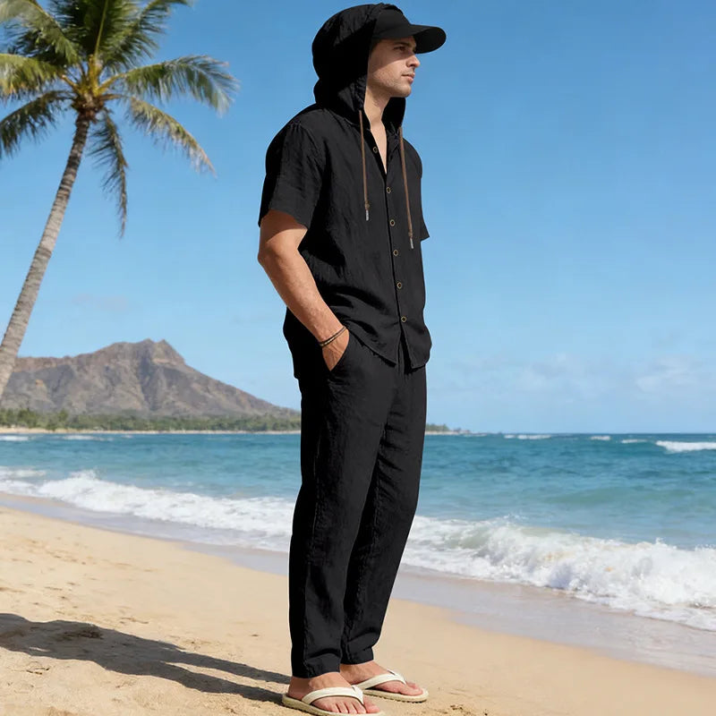 Men’s Linen Summer Set | Breathable Short Sleeve Shirt & Pants