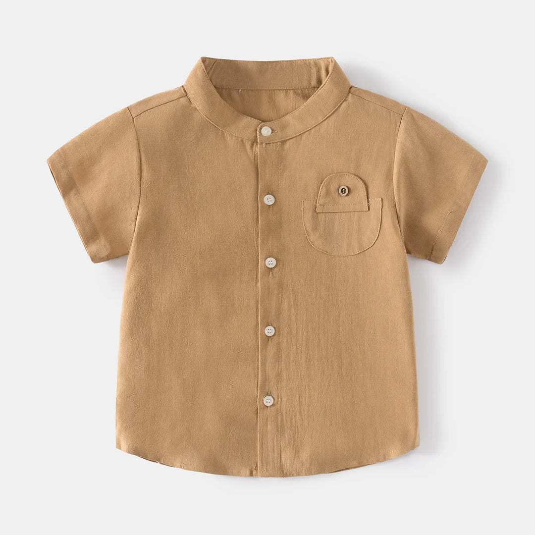 Boys’ Cotton Mandarin Collar Shirt 2–6 Years | قميص أولاد قطني بياقة ماندارين لعمر ٢–٦ سنوات