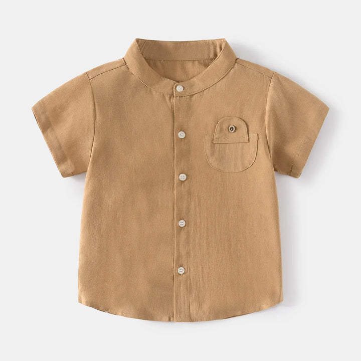 Boys’ Cotton Mandarin Collar Shirt 2–6 Years | قميص أولاد قطني بياقة ماندارين لعمر ٢–٦ سنوات