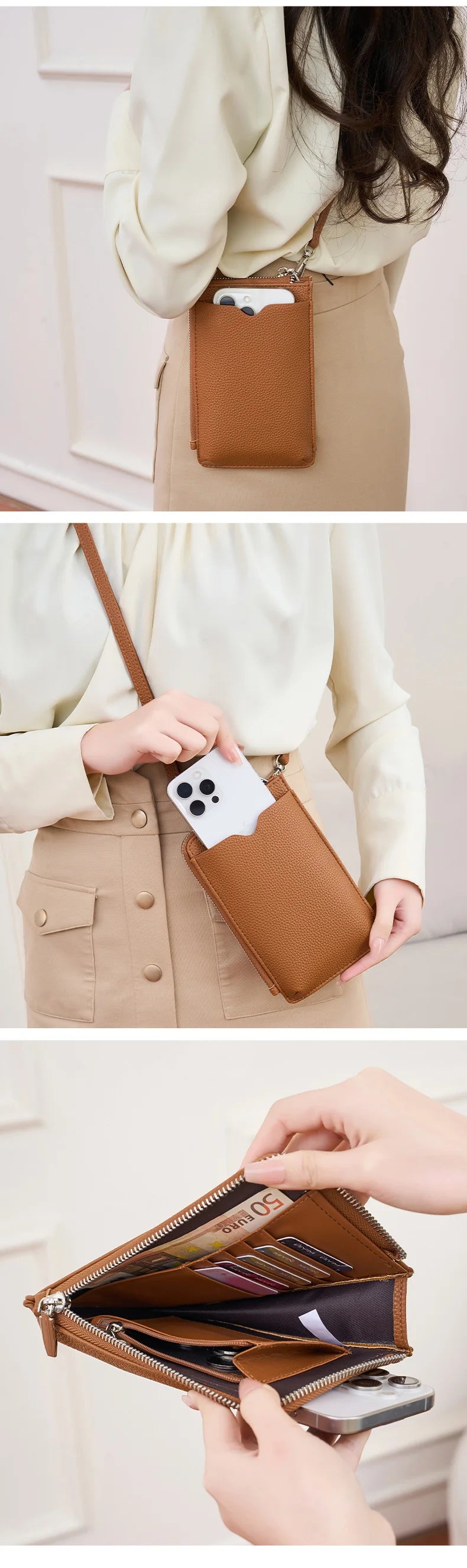 Women’s Litchi Pattern Crossbody Phone Bag | حقيبة هاتف نسائية كروس بودي بنقشة جلدية