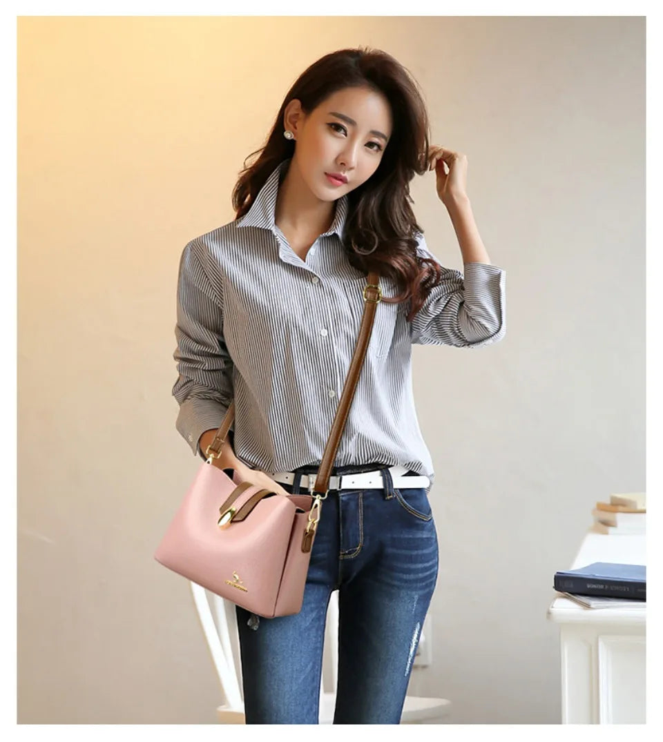 Women’s Casual Leather-Look Tote Bag | حقيبة توت نسائية عملية