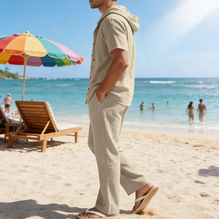 Men’s Linen Summer Set | Breathable Short Sleeve Shirt & Pants