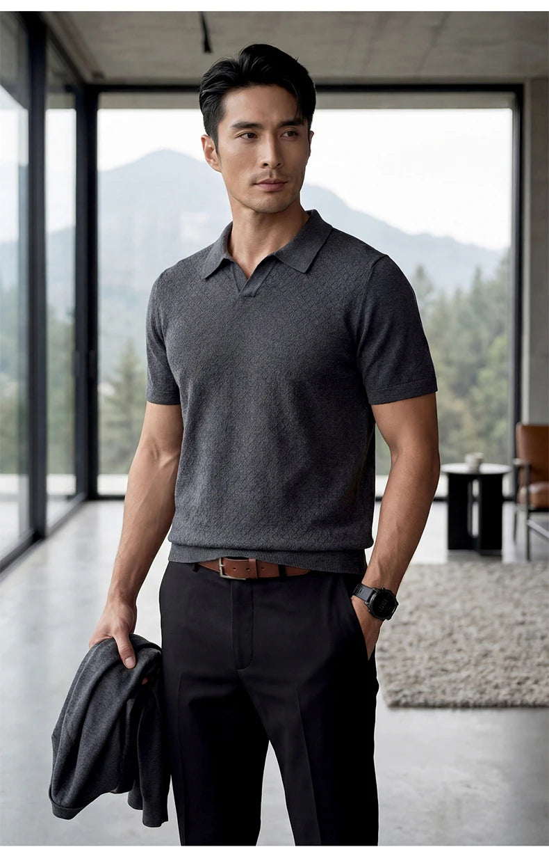 Men’s Mulberry Silk Knit Polo Shirt
