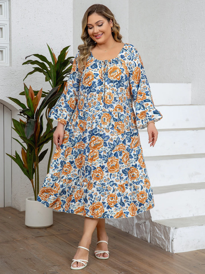 Women’s Plus Size Floral Lounge Dress | فستان بيت صيفي واسع - Orange
