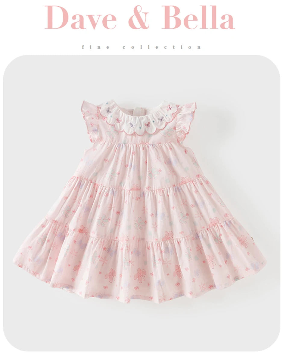Girls Pink Butterfly Print Mesh Dress