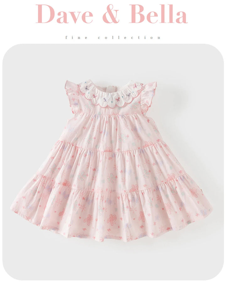 Girls Pink Butterfly Print Mesh Dress