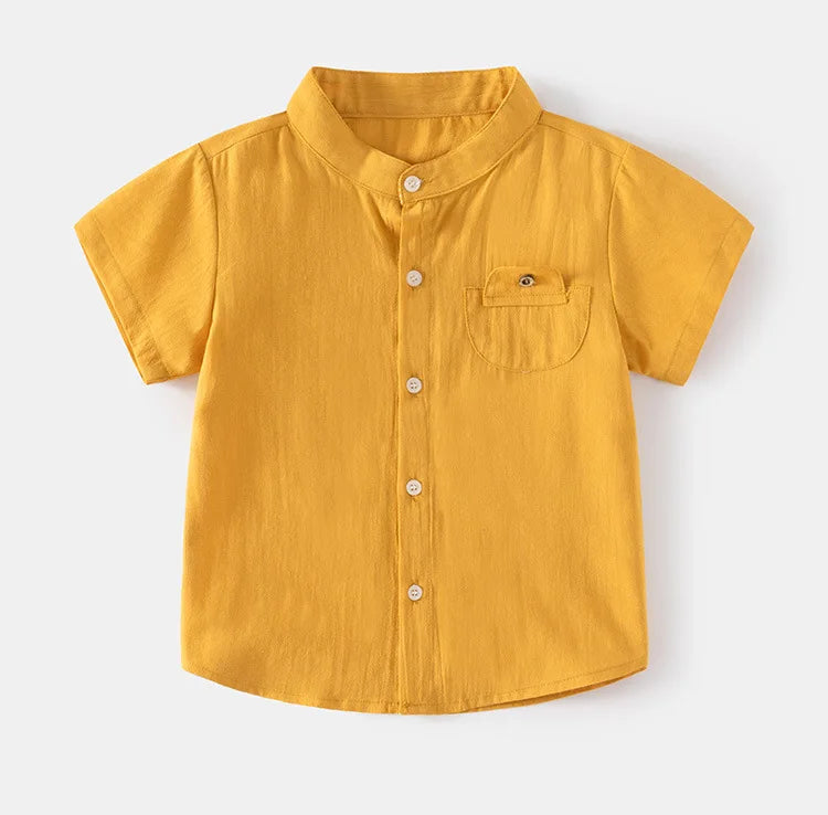 Boys’ Cotton Mandarin Collar Shirt 2–6 Years | قميص أولاد قطني بياقة ماندارين لعمر ٢–٦ سنوات