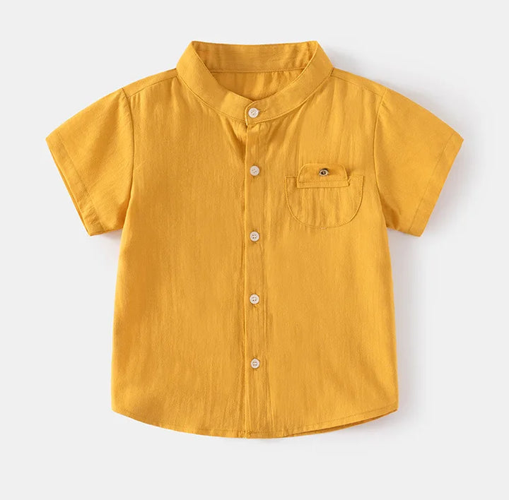 Boys’ Cotton Mandarin Collar Shirt 2–6 Years | قميص أولاد قطني بياقة ماندارين لعمر ٢–٦ سنوات