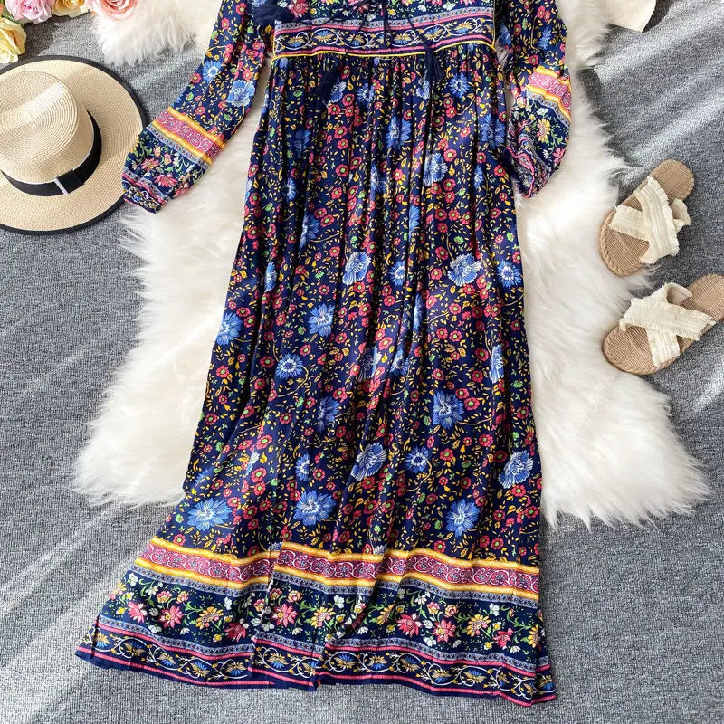 Women’s Retro Floral Long Jalabiya | جلابية نسائية طويلة بنقشة زهور