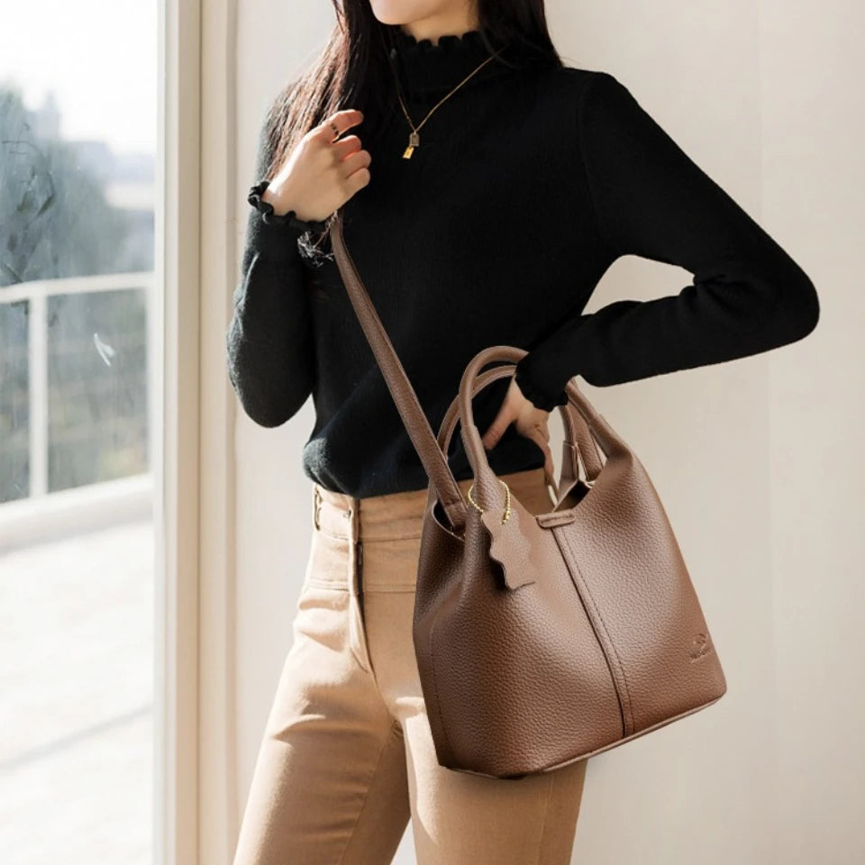 Women’s Soft Bucket Shoulder Bag | Elegant Top-Handle Tote