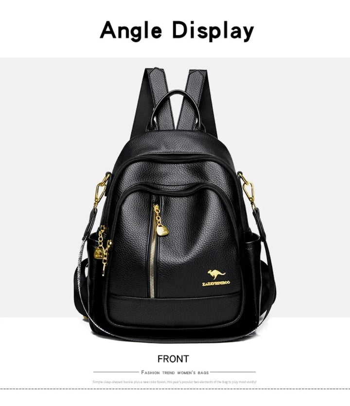 Women’s Leather-Look Travel Backpack | حقيبة ظهر نسائية أنيقة للسفر