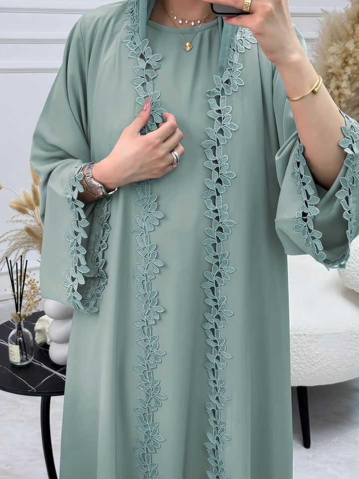 Women’s 2-Piece Abaya Set | Elegant Embroidered Modest Outfit