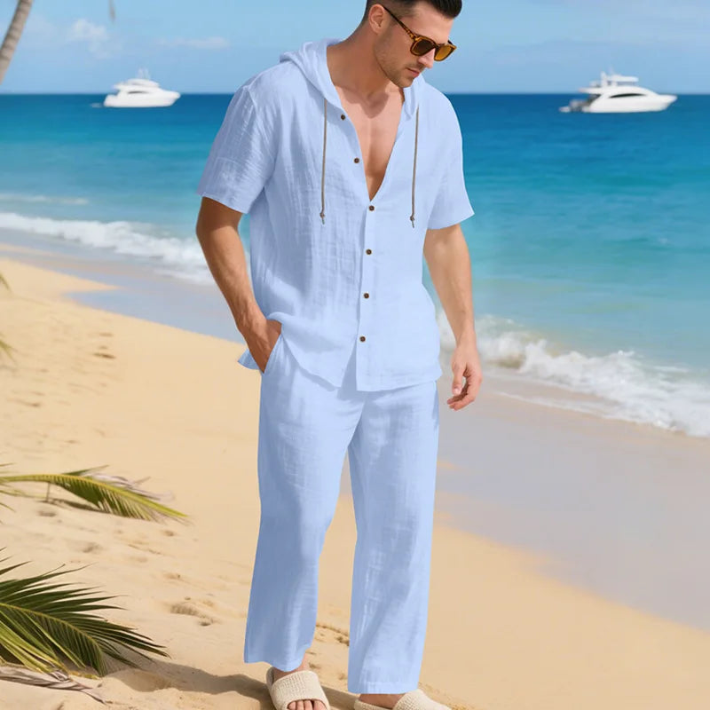 Men’s Summer Beach Set | Casual Short Sleeve Shirt & Shorts Outfit