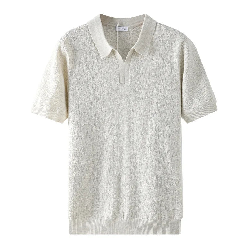 Men’s Textured Knit V-Neck Polo Shirt