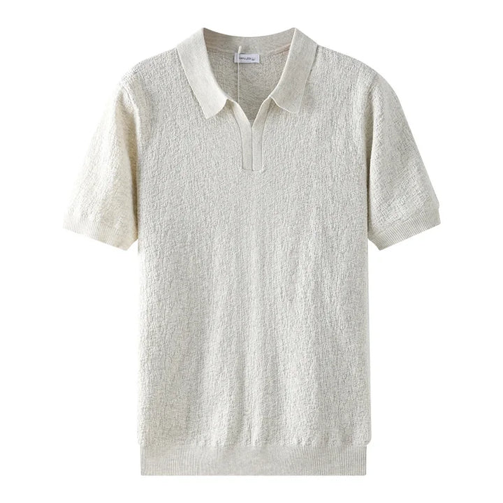 Men’s Textured Knit V-Neck Polo Shirt