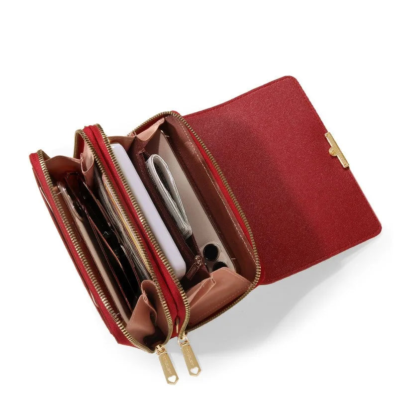Women’s Multi-Pocket PU Crossbody Phone Bag | حقيبة هاتف نسائية متعددة الجيوب كروس بودي
