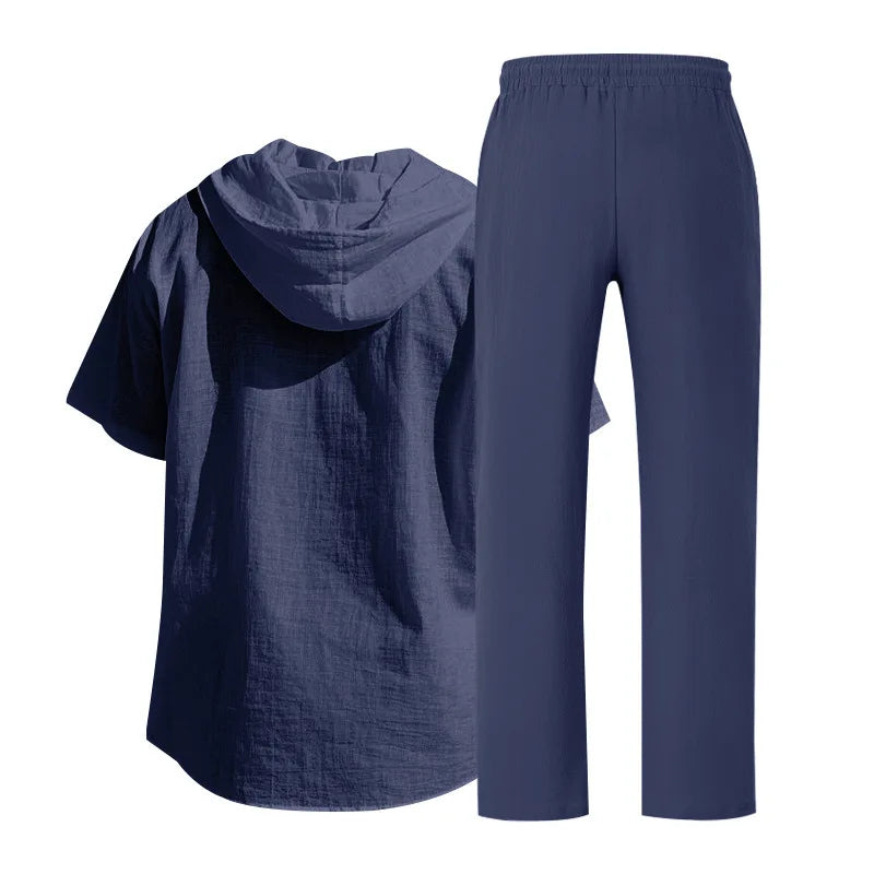 Men’s Linen Summer Set | Breathable Short Sleeve Shirt & Pants