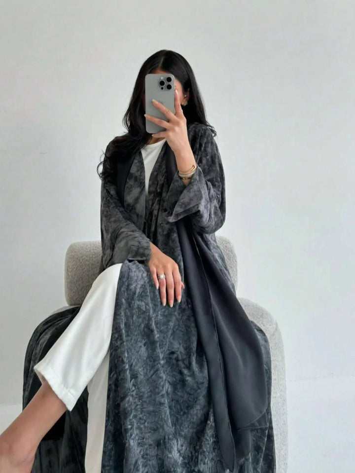 Women’s Open Abaya | Artistic Tie-Dye Modest Layering Design
