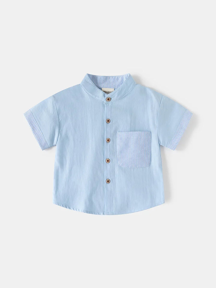 Boys’ 2T–6T Striped Mandarin Collar Shirt | قميص أطفال مخطط بياقة ماندارين لعمر ٢–٦ سنوات
