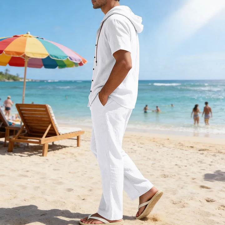 Men’s Linen Summer Set | Breathable Short Sleeve Shirt & Pants
