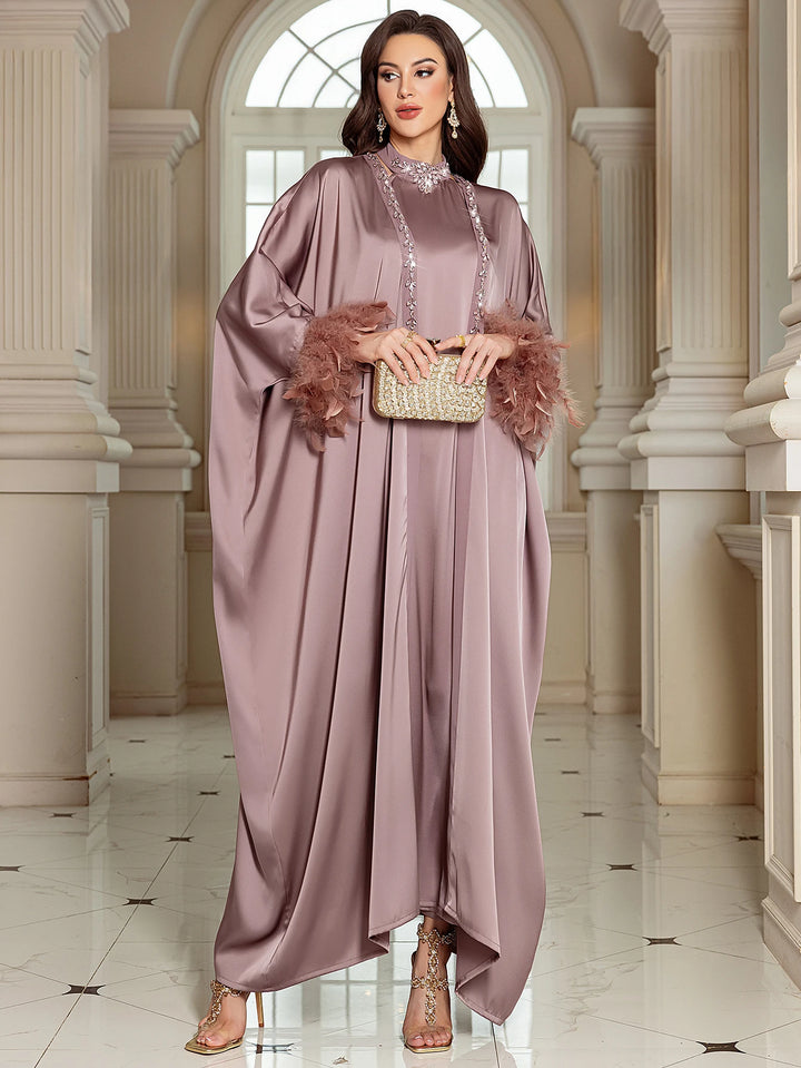 The Satin Feather Abaya Set