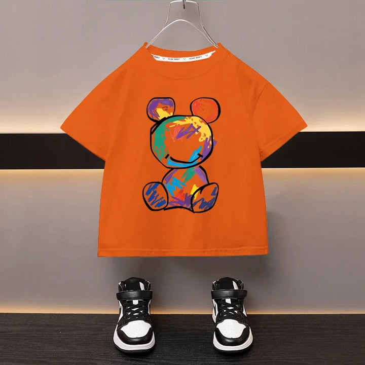 Kids’ Cartoon Bear Cotton T-Shirt 2–13Y | تيشيرت أطفال قطني بطبعة دب لعمر ٢–١٣ سنة