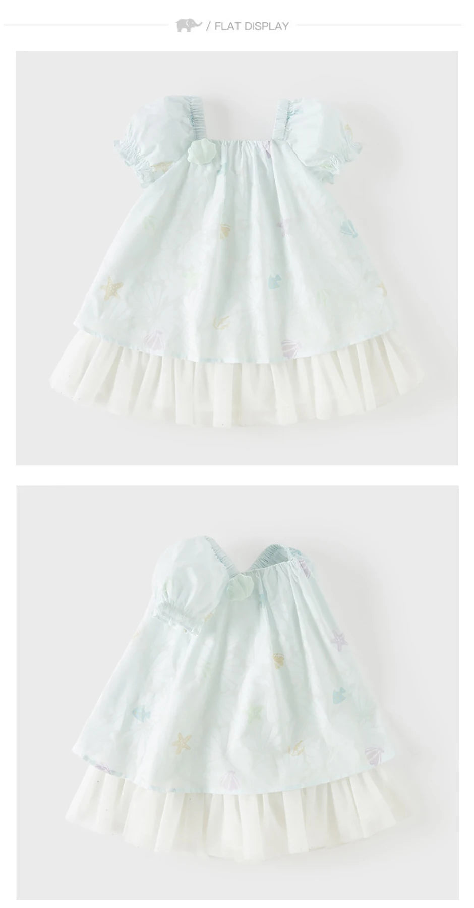 Girls Light Blue Printed Mesh Dress