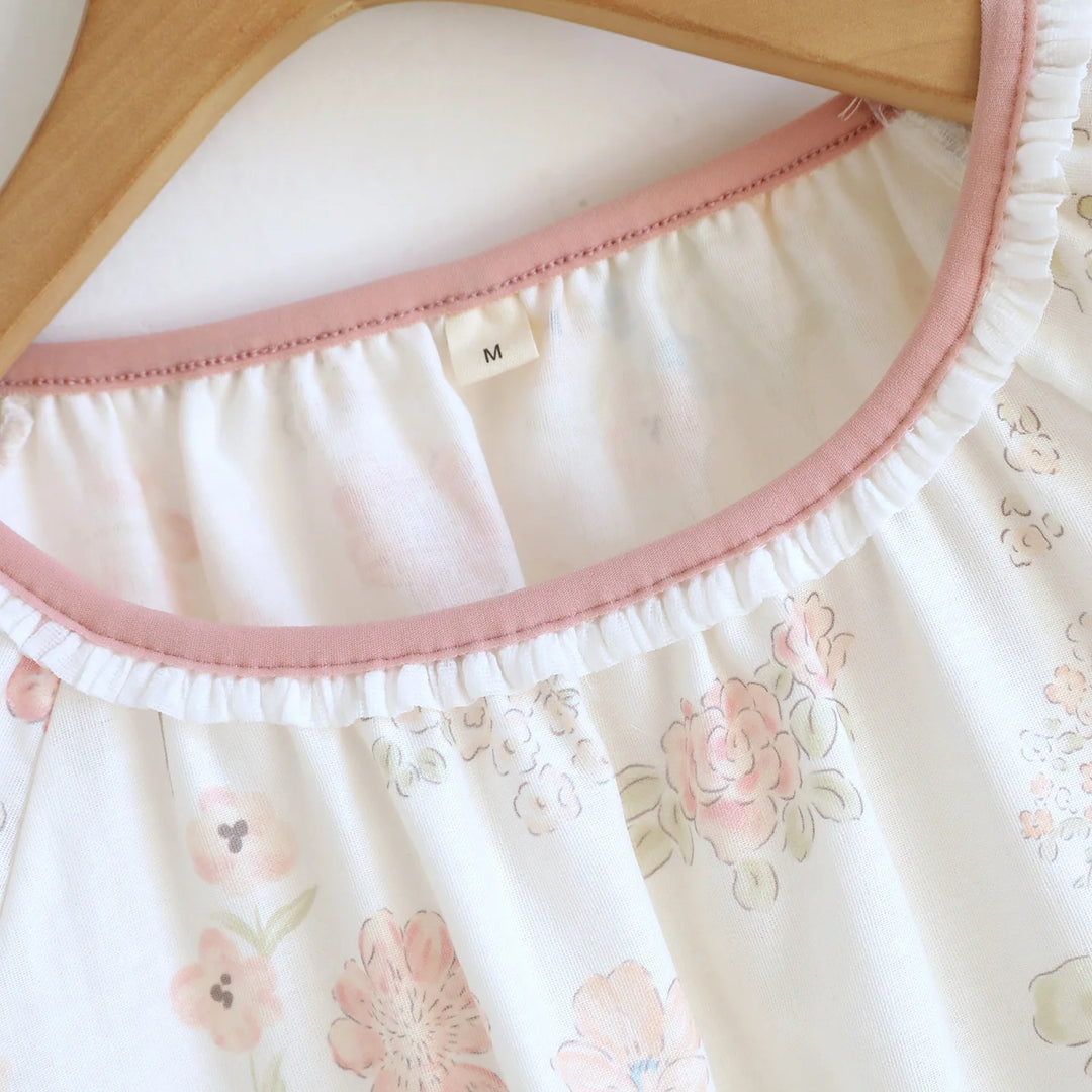 Women’s Cotton Gauze Pajama Set | بيجامة قطنية نسائية للبيت - Lace Collar