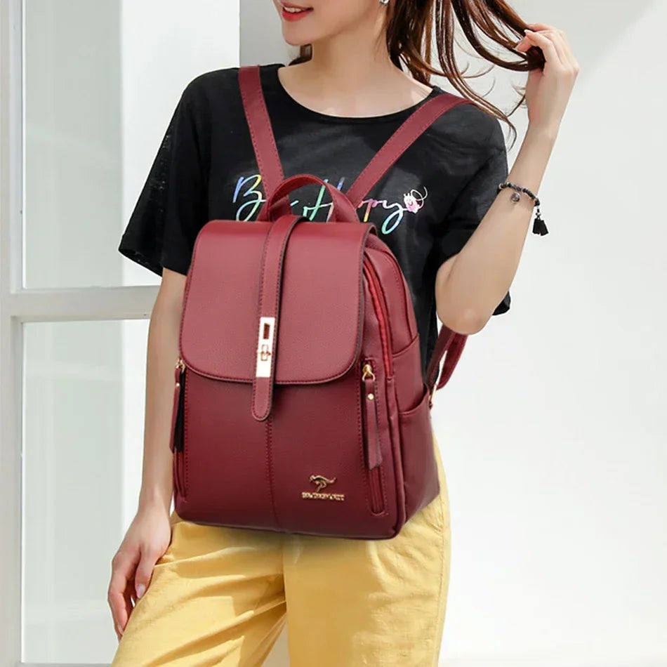 Women’s Vintage Leather-Look Backpack | حقيبة ظهر نسائية بطابع كلاسيكي