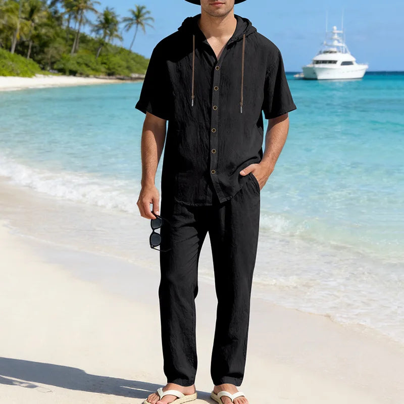 Men’s Linen Summer Set | Breathable Short Sleeve Shirt & Pants