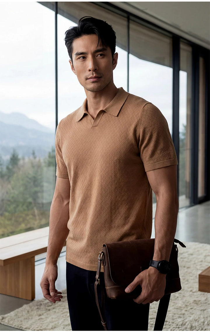 Men’s Mulberry Silk Knit Polo Shirt