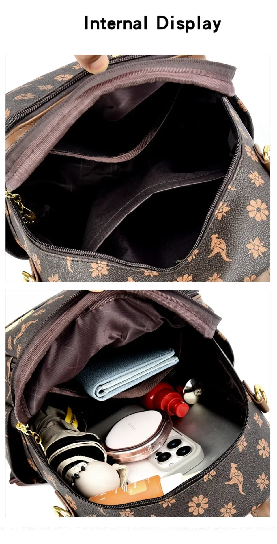 Women’s Leather-Look Travel Backpack | حقيبة ظهر نسائية أنيقة للسفر