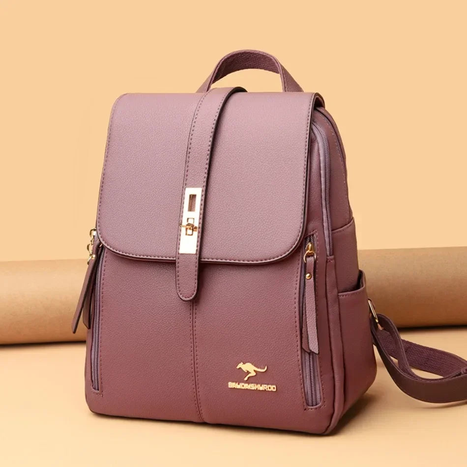 Women’s Vintage Leather-Look Backpack | حقيبة ظهر نسائية بطابع كلاسيكي