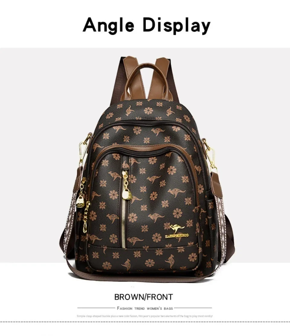 Women’s Leather-Look Travel Backpack | حقيبة ظهر نسائية أنيقة للسفر