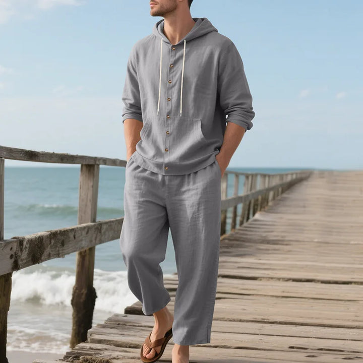 Men’s Linen Hooded Two-Piece Set | Breathable Summer Outfit