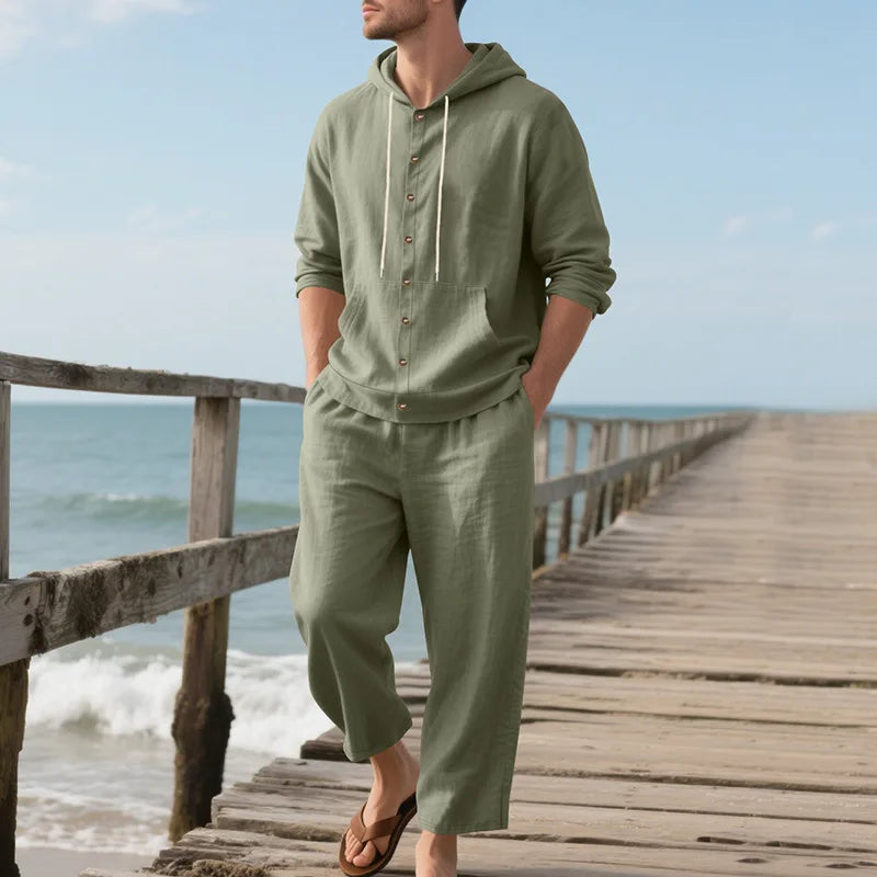 Men’s Linen Hooded Two-Piece Set | Breathable Summer Outfit