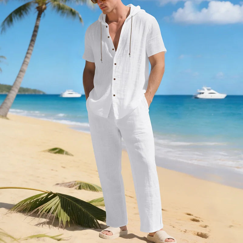 Men’s Linen Summer Set | Breathable Short Sleeve Shirt & Pants